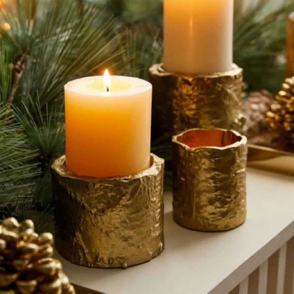 WEST ELM NWT Birch metal candleholders -gold -votive -3.25”h